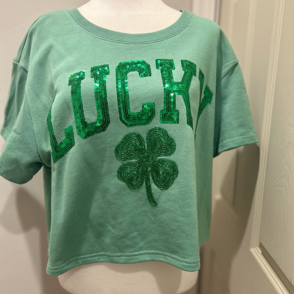 Sequin 'Lucky' Clover Mint Crop Top